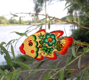 Елочная игрушка с Петриковской росписью "Рыбка"(05)