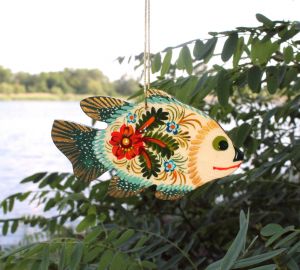 Елочная игрушка с Петриковской росписью "Рыбка" (01)