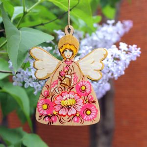 Елочная игрушка  с Петриковской росписью "Ангел Рождественский" (04)