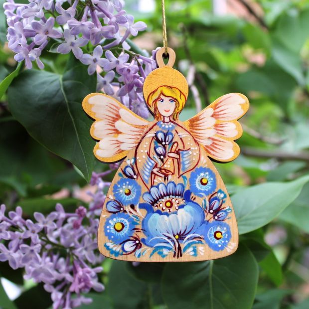 Подвеска  с Петриковской росписью "Ангел" (02)
