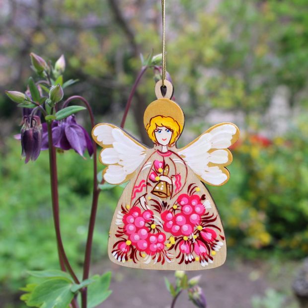 Елочная игрушка  с Петриковской росписью "Ангел Рождественский" (02)