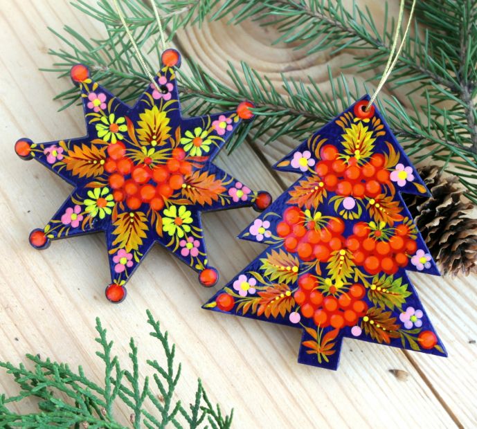 Подарочный набор декора с Петриковской росписью "Елка и звезда"