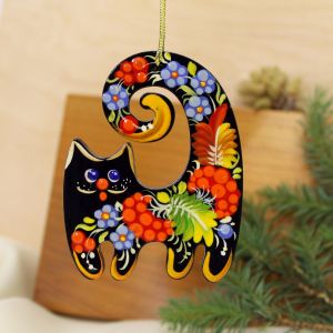 Елочная игрушка с Петриковской росписью "Кот" яркий