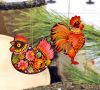 Набор елочных игрушек с Петриковской росписью "Курочка и петушок"  (02)