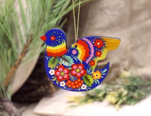 Елочная игрушка с Петриковской росписью  "Пташка" бирюза