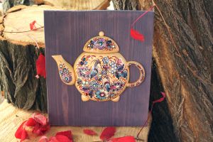  Настенное украшение для кухни или столовой "Чайник" с художественной росписью (01)