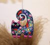 Елочная игрушка с Петриковской росписью "Кот", на синем