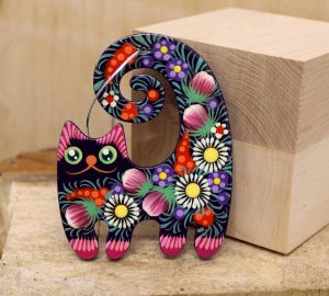 Елочная игрушка с Петриковской росписью "Кот", на синем