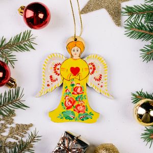 Елочная игрушка  с Петриковской росписью "Ангел Рождественский" (07)