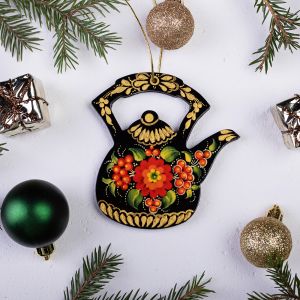 Украинский декор-сувенир "Чайник" с Петриковской росписью (02)