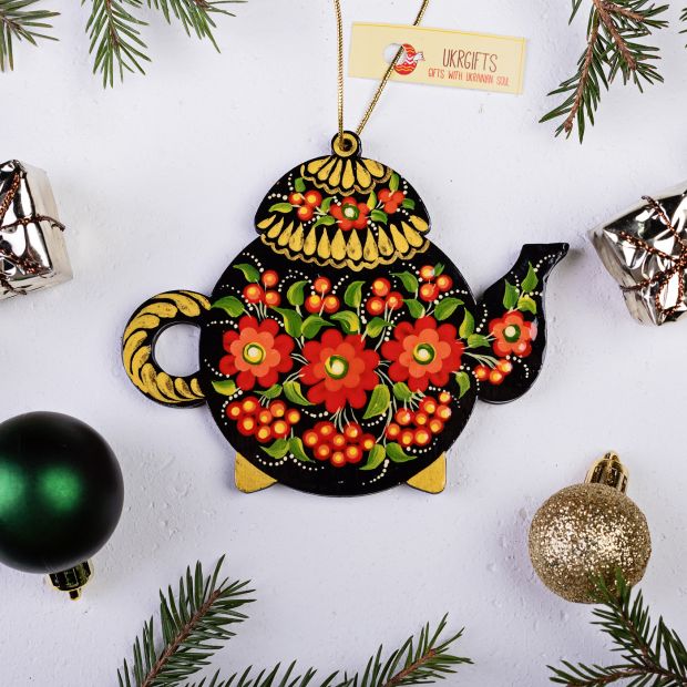 Украинский декор-сувенир "Чайник" с Петриковской росписью (01)