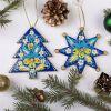 Подарочный набор декора с Петриковской росписью "Елка и звезда" золото на голубом