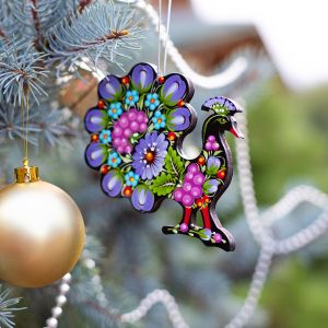 Елочная игрушка  с Петриковской росписью "Павлуша" красивый