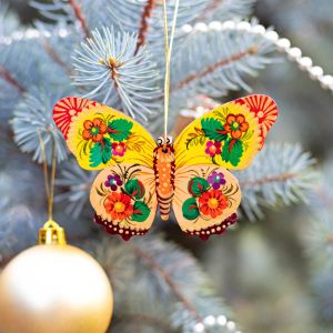 Елочная игрушка с Петриковской росписью "Бабочка" солнечная
