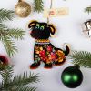 Елочная игрушка с Петриковской росписью "Собачка", цветочки на черном