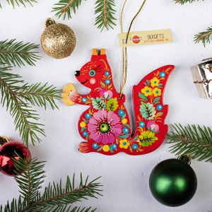 Елочная игрушка с Петриковской росписью "Белочка" (09)