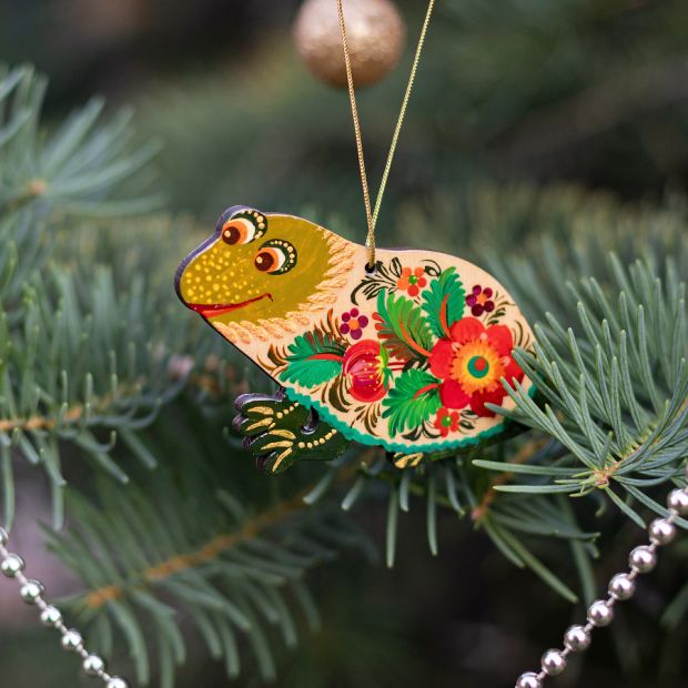 Елочная игрушка с Петриковской росписью "Жабка" символ долголетия