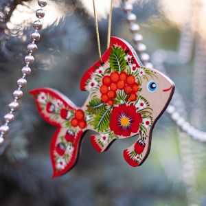 Елочная игрушка с Петриковской росписью "Рыбка" три желания