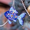 Елочная игрушка с Петриковской росписью "Рыбка" зимняя сказка