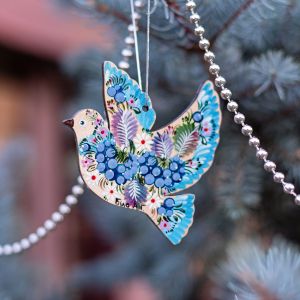 Сувенир с Петриковской росписью "Голубь" лазурный