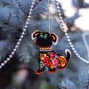 Елочная игрушка с Петриковской росписью "Собачка", цветочки на черном
