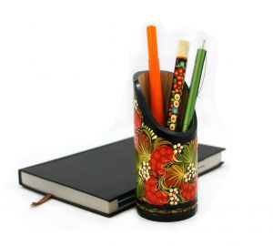 Карандашница, подставка под ручки с Петриковской росписью, калина красная