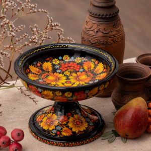 Конфетница-фруктовница на ножке Петриковская роспись "Желто-гарачая"