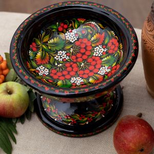 Конфетница-фруктовница на ножке Петриковская роспись "С калиной"