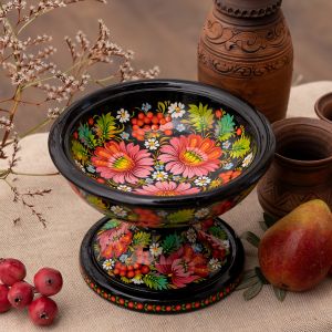 Конфетница-фруктовница на ножке Петриковская роспись (03)