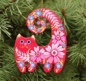 Елочная игрушка  с Петриковской росписью "Кот (01)"