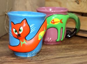 Кружка-кот "Оранжевый на голубом"