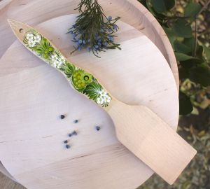 Лопатка кухонная с Петриковской росписью, букет ромашек