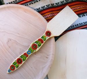 Лопатка кухонная с Петриковской росписью, красные астры