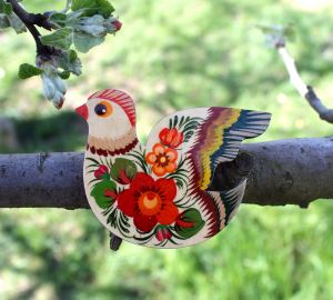 Магнитик на холодильник с Петриковской росписью "Птах", соломенный