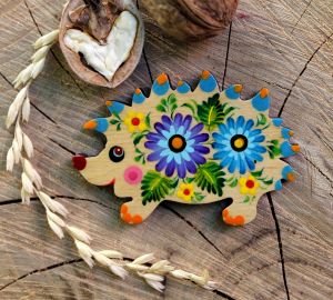 Магнитик на холодильник с Петриковской росписью "Ежик" (01)