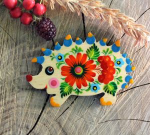 Магнитик на холодильник с Петриковской росписью "Ежик" (04)