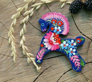 Магнитик на холодильник с Петриковской росписью "Лошадка" (02)