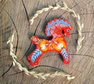 Магнитик на холодильник с Петриковской росписью "Лошадка" (01)