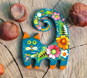 Магнитик на холодильник с Петриковской росписью "Котище" (02)