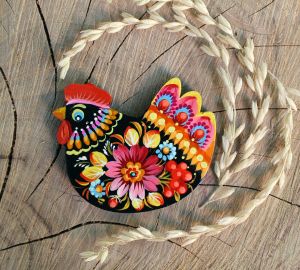 Магнитик на холодильник с Петриковской росписью "Курочка" (05)