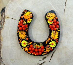 Магнитик на холодильник с Петриковской росписью "Подкова", осенняя