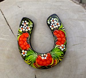 Магнитик на холодильник с Петриковской росписью "Подкова", на счастье