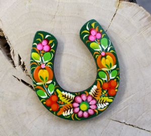 Магнитик на холодильник с Петриковской росписью "Подкова", летний луг