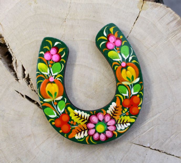 Магнитик на холодильник с Петриковской росписью "Подкова", летний луг