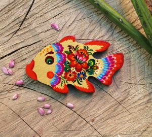 Магнитик на холодильник с Петриковской росписью "Рыбка" (02)