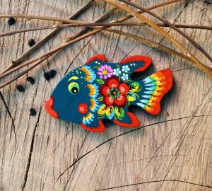 Магнитик на холодильник с Петриковской росписью "Рыбка" (03)