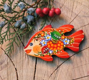 Магнитик на холодильник с Петриковской росписью "Рыбка" (07)