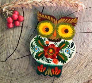 Магнитик на холодильник с Петриковской росписью "Сова" (01)