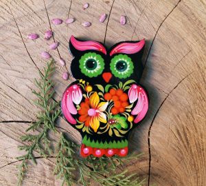 Магнитик на холодильник с Петриковской росписью "Сова" (03)