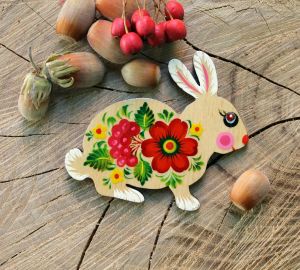 Магнитик на холодильник с Петриковской росписью "Зайка" (03)